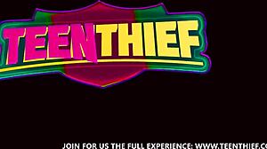 Young girl gets excited by the manager in shop