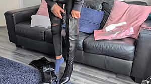 pretty british housewife trying on lingerie at home