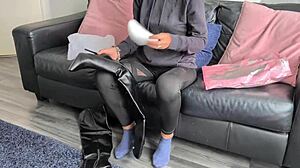 pretty british housewife trying on lingerie at home