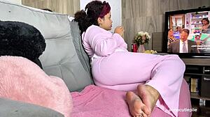 chubby girl eating and watching tv while burping and farting