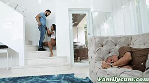 Step bro fucks his hot step sister while step dad is in nap - claire black 😏