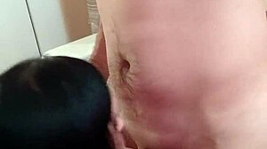 Blowjob from mature girlfriend deep throat cum swallow