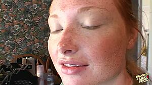 After Double Penetration Redhead Gets Bukkake Over Face