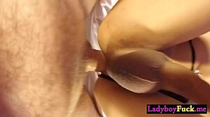 A perverted ladyboy with small tits enjoys hardcore anal sex with her best friend, sucking passionately.