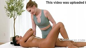 Sexy Caucasian masseuse fucks busty short Asian client Laney Grey. Ember Snow joins for squirting and rimjob action.