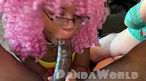 ebony slut sharing sloppy blowjob and titty fuck with bbw