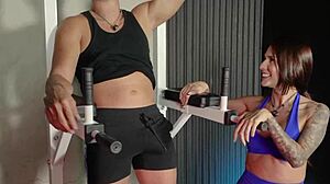 Slim Latina Ashley Sanz Works Out With Her Trainer At The Gym
