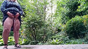 my mature mother-in-law pees standing up outdoors