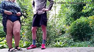 my mature mother-in-law pees standing up outdoors