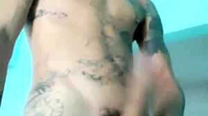 Skinny guy shows his banana toy at home