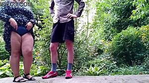 my mature mother-in-law pees standing up outdoors