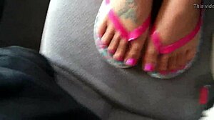 Jessica gives footjob and handjob leading to cumshot in flip flops