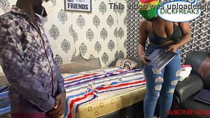 Delivery man has hot quickie with ebony slut client ripped jeans full part on red