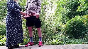 my mature mother-in-law pees standing up outdoors