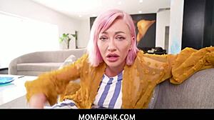 big tits milf stepmom with pink hair seduces stepson pov