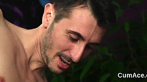 Hot hottie gulps jizz load on face