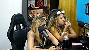 Bruna Lambertini and Isa Moura flash asses and wink seductively at camera in casting