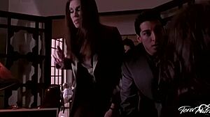 brunette babe tera patrick rubs alec knight's cock with her wet pussy