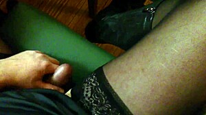 shemale masturbates in stockings while talking about it