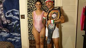 pornstar champion challenges women in full nelson wrestling hold match