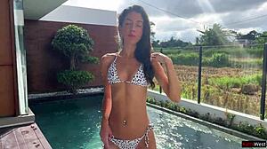 Amazing underwater sex by the pool with cowgirl riding and cum play