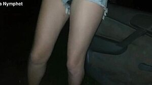 Teen in Lingerie Performs Street Blowjob at Night