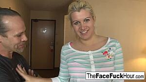 blonde babe endures rough face fucking