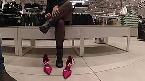 My Exhibitionist Stepdaughter Without Panties And With Stockings In A Shoe Store