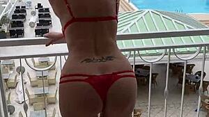 Lisa flashing lingerie on balcony with tattoo 😘