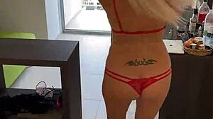 Lisa flashing lingerie on balcony with tattoo 😘