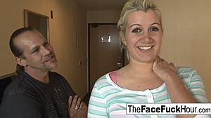 blonde babe endures rough face fucking