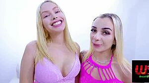 Two Blonde Cowgirls Fuck Naughty Guy on Sofa