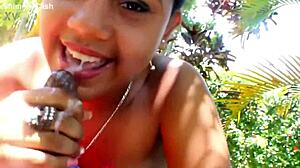 18yo latina teen gives public blowjob outside on the front lawn in broad daylight