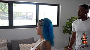 Super hot latina takes big black cock in foursome