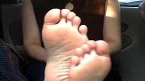 cute japanese woman reveals hidden feet