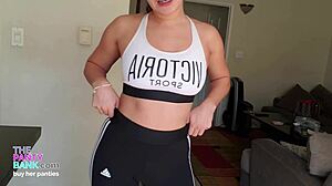 young thick latina with braces strips and rubs her wet pussy to orgasm