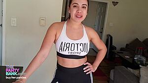 young thick latina with braces strips and rubs her wet pussy to orgasm