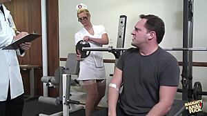 Busty blonde nurse gets her juicy ass drilled by the hung doctor until he cums in the hospital.