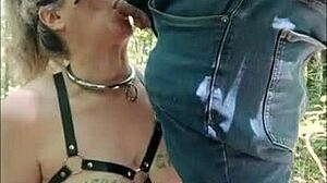 Esclave f en foret dogging uro et pipe in outdoor humiliation!