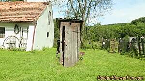 jizzed on babe pisses outdoors