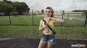 Evie Christian Flashes Titties For Cash, Boards Bang Bus For Anal Pounding