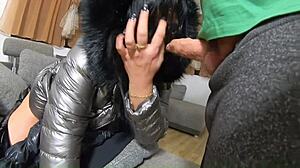 intensely suck and fuck in fur-hooded down jackets