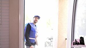 Mailman Brings Huge Package For Pornstar's Ass And Pussy Pleasure