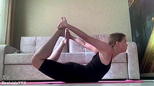 Morning yoga turns into pussy pleasuring routine with vibrator and riding