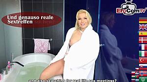 Dark Haired Busty Woman with Big Natural Boobs Oiled Up