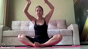 Morning yoga turns into pussy pleasuring routine with vibrator and riding