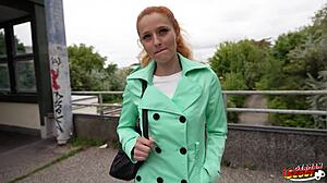 German scout skinny redhead girl squirts at pick up casting with rough fucking