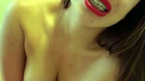 young thick latina teen with braces strips and rubs her pretty pink pussy!