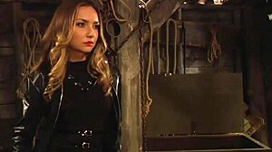 Wow, this busty lesbian slave with huge natural boobs gets touched by her dom madame