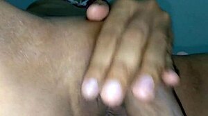 Rubbing pretty shaved pussy with cock made wet juices burst